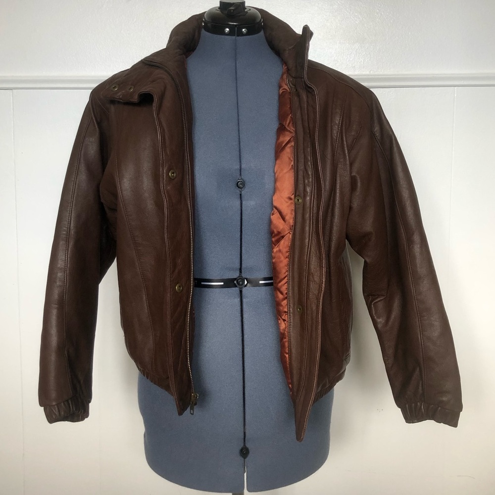 Vintage Eddie Bauer Brown Leather Bomber Jacket